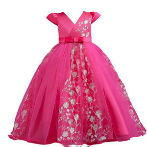Vestido de niña de las flores con cuello en V, línea A, de tul azul bordado, estilo princesa para eventos de boda - Product Image 5