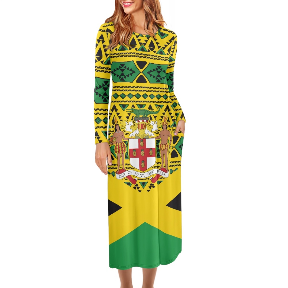 Shop Our Jamaica Flag Art Women Maxi Dress O-Neck Bodycon