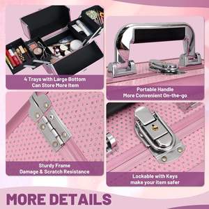 Estuche de <span class=keywords><strong>Maquillaje</strong></span> con Soporte para Brochas, Espejo LED Magnético, Estuche de Cosméticos de Viaje, Maleta de <span class=keywords><strong>Maquillaje</strong></span> con Cerradura con Llave - Product Image 3