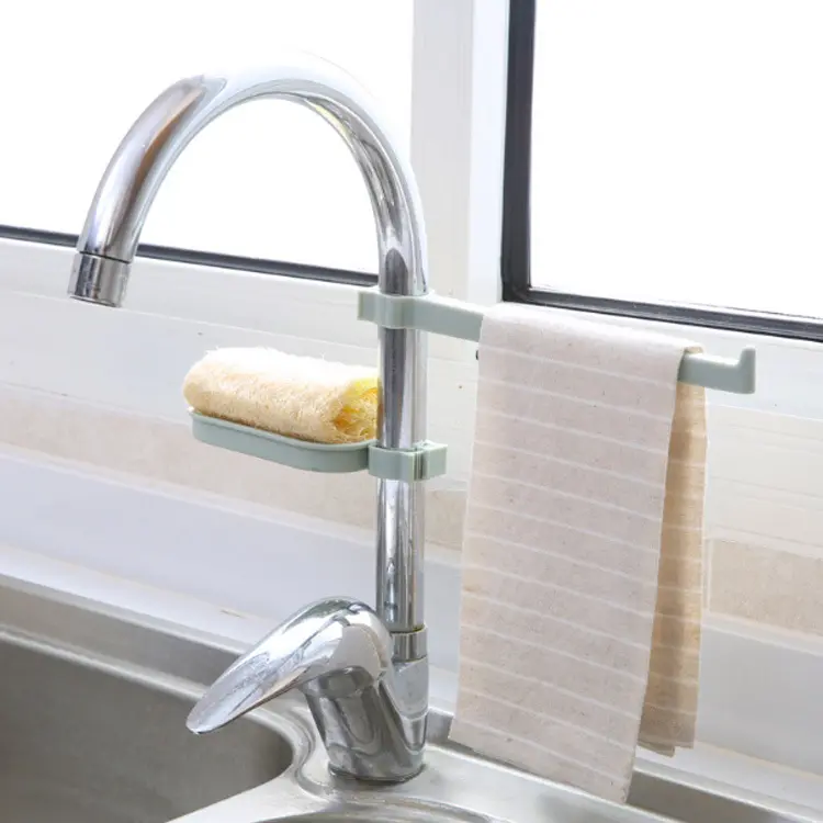 Modern Kitchen Adjustable Sink Faucet Soap Sponge Holder Tray hanging Towel duster Plastic rack set
