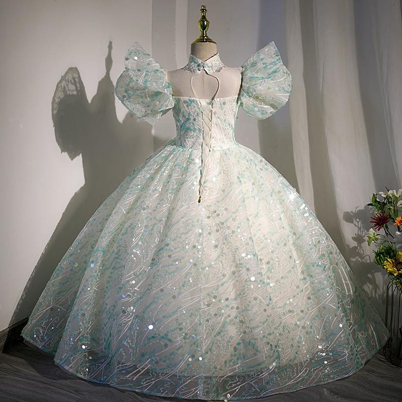 Luxury Puffy Lace Floor-Length Princess Ball Gown for Girls