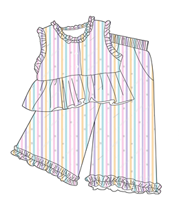 Nuovo Set Coordinato Estivo per Bambine: Top con Bottoni e Peplum e <span class=keywords><strong>Pantaloni</strong></span> a Gamba Larga con Elastico in Vita, Outfit con Finiture a Volant - Product Image 4