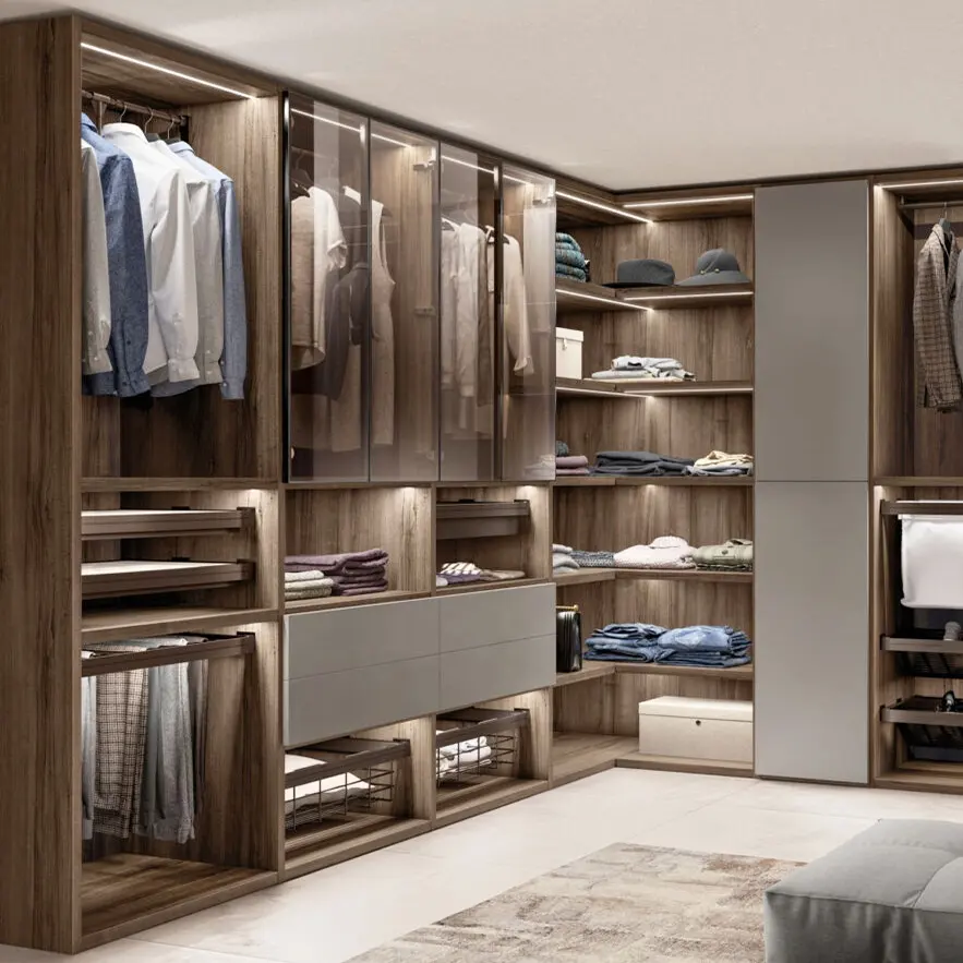 PA Schlafzimmer möbel modernes Design Glastür Holz Kleider schrank begehbarer Kleider schrank