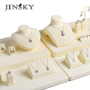 Wholesale Beige Microfiber Jewelry Display Stand Set <b>Necklace</b> <b>Ring</b> Earring Holder Jewelry Shop Display Props - Product Image 6