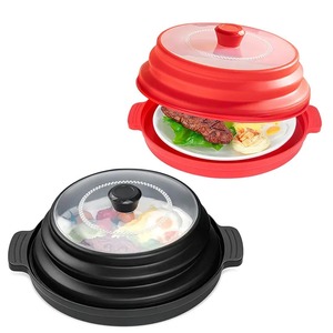 Cubierta plegable de silicona ventilada para microondas, protector contra salpicaduras para alimentos con bandeja, tapa protectora y colador de cocina - Product Image 1