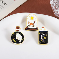3 Style Animal Cartoon renard ours baleine ciel étoilé lune étoiles soleil corps célestes bouteille en verre broche émail doux épinglette