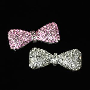 新品フルダイヤモンドメタルピンクスライバーボウデコレーションチャームジャンク携帯電話ケースカーアクセサリー靴バックルDIY工芸品 - Product Image 2