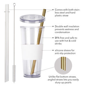 Vente en gros gobelet à thé au lait boba en <span class=keywords><strong>plastique</strong></span> transparent à double paroi personnalisé réutilisable de 24oz avec paille et couvercle - Product Image 5