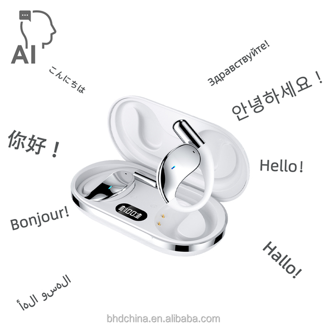 AI Bluetooth Translation Earphones Hanging Ear Wireless Earbuds AI Intelligent 100+ Languages Earphone for Going Aboard Meeting