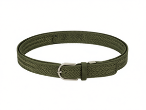 เข็มขัดยางยืดแบบทอสำหรับผู้ชาย 3.5x125 ซม. สีเขียวทหาร หัวเข็มขัดโลหะผสม สไตล์ลำลอง - Product Image 1