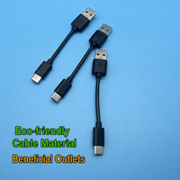 Kabel Pengisian Daya Tipe-C Pendek Panjang 10cm PVC Ramah Lingkungan Kabel Pengisian Cepat USB-ke-Tipe-C Berkualitas Tinggi 2A Hitam