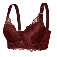 Soutien-gorge push-up en dentelle respirant sans couture à armatures pour femmes, bonnets C D E, bretelles ajustables, tricoté uni en élasthanne pour usage quotidien