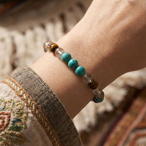 RINNTIN GMB92 Bijoux en <span class=keywords><strong>pierre</strong></span> naturelle <span class=keywords><strong>de</strong></span> haute qualité, vente en gros, bracelet <span class=keywords><strong>de</strong></span> guérison en <span class=keywords><strong>pierre</strong></span> œil <span class=keywords><strong>de</strong></span> tigre et perles <span class=keywords><strong>de</strong></span> <span class=keywords><strong>turquoise</strong></span> pour femmes et hommes - Product Image 4