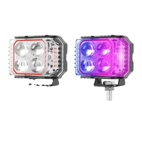 EURS Phare de moto tout-terrain à trois côtés éclairé rouge Devil Eye, 3 pouces, 4 LED, IP68, étanche, 4000LM, 30W, lumière de travail