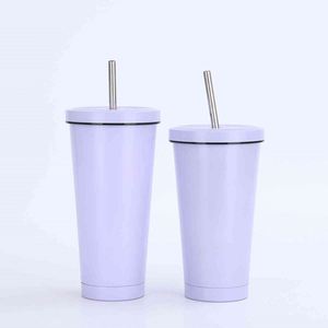 Stainless Steel Tumbler With <b>Straw</b> Double Wall Vacuum Insulated Travel Cup Minimalist Design 24H Thermal Insulation - Product Image 2