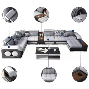 Sofá <span class=keywords><strong>Cama</strong></span> <span class=keywords><strong>Modular</strong></span> Moderno Personalizable con Acabado Brillante, Unidad de Carga USB Inteligente, Soporte Lateral de Audio, Tapizado en Cuero Sintético, Forma de L - Product Image 3