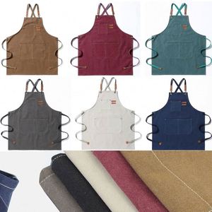 QC QC202550 Custom Logo Cross Back Sleeveless <b>Kitchen</b> Bib Chef <b>Apron</b> 3-Pocket Cotton Canvas Sustainable Modern Restaurant Bar - Product Image 2