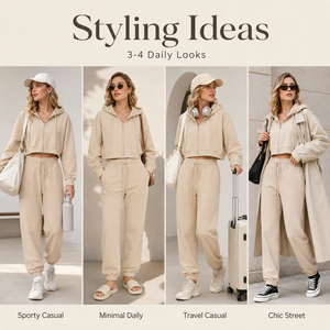 Conjunto de Sudadera con Capucha Corta y Cremallera y Pantalones Jogger para <span class=keywords><strong>Mujer</strong></span> al por Mayor, con Cintura Ajustable con Cordón, Ropa Casual de Descanso, <span class=keywords><strong>Chándal</strong></span> - Product Image 5