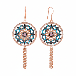 Round Design <b>Dangle</b> Tassel <b>Earrings</b> Turkish Wholesale 925 Sterling Silver for Woman <b>Earring</b> - Product Image 2
