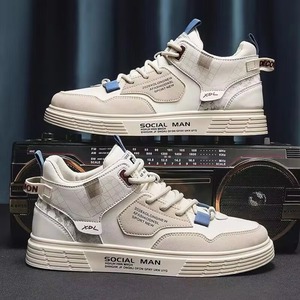 Autumn Men's Breathable Mesh Upper High-<b>top</b> Lace-up Running Shoes White Thick-soled Sports Casual Sneakers - Product Image 4