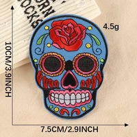 Patch en dentelle 3D Crâne de sucre, Badge brodé Jour des Morts, Applique squelette floral mexicain thermocollante pour décoration DIY de veste et chapeau d'Halloween