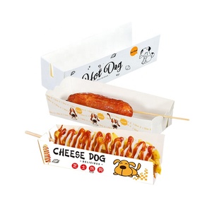 Ucuz fiyat gıda sınıfı <span class=keywords><strong>Hot</strong></span> <span class=keywords><strong>Dog</strong></span> kağıt tutucu özel baskı kore mısır köpek tepsi Logo baskılı beyaz karton Hotdog kağıt tepsiler - Product Image 2