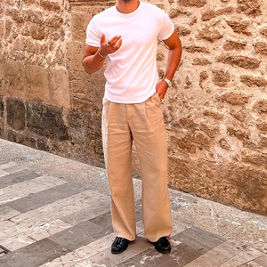 <span class=keywords><strong>T</strong></span>-<span class=keywords><strong>shirt</strong></span> classique à col rond en coton premium, doux, infroissable, respirant, coupe ajustée, <span class=keywords><strong>bleu</strong></span> <span class=keywords><strong>marine</strong></span>, manches courtes - Product Image 6