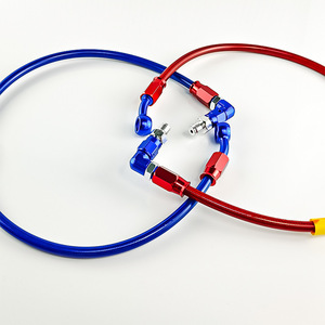 Tuyau de frein de moto Qiangye, rouge et bleu, en acier inoxydable tressé, raccord à 90 degrés pour modification de moto - Product Image 3