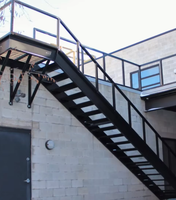 Escalier à poutre à plaque unique DB avec garde-corps de câble | Escalier à poutre mono en acier au carbone avec bandes de roulement en bois