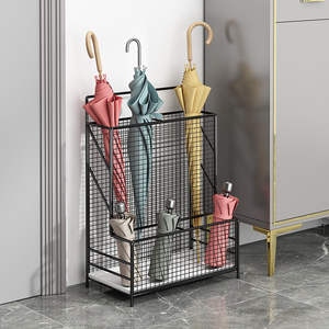 Porte-parapluies moderne en métal avec étagère de rangement, capacité de 10 parapluies, design autoportant pour entrée de maison et usage hôtelier - Product Image 2