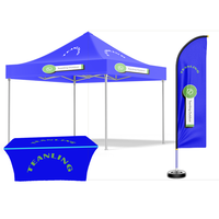 Ensembles de tentes pliantes, drapeaux plume et housses de table, taille ouverte 10x10FT, hauteur du drapeau 3.4M, housse de table 6FT, logos personnalisés, impression intégrale