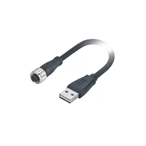 Penjualan Terlaris M12 Perempuan Ke USB2.0 Konektor Pria Menghubungkan 1M PVC AWG 24 * 2C + AWG 28*1P Kabel