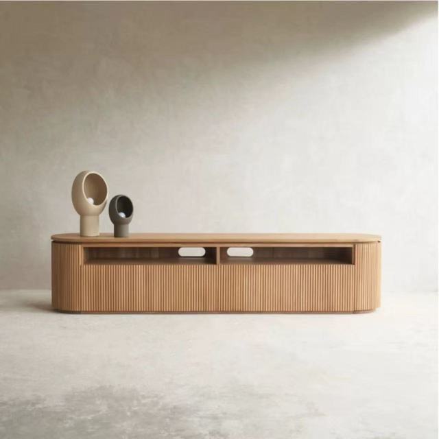 Modern Fluted Solid Wood TV Stand Entertainment Center Side Cabinet for Living Room Bedroom Home Furniture Elegant