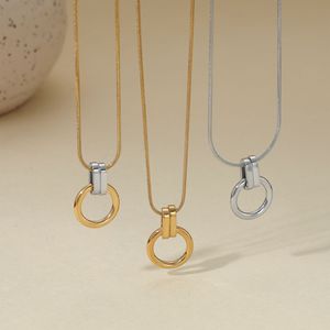 공장 도매 CE 인증 스테인리스 스틸 투톤 기하학적 링 펜던트 목걸이 - Product Image 4