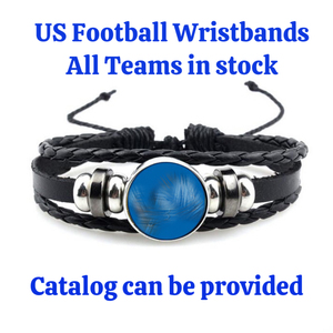 Pulseras Promocionales Retro de Cuero Trenzado Inspiradas en el Fútbol Americano con Gema y 32 Equipos, Multicapa, Venta al por Mayor - Product Image 1