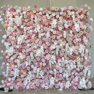 Fondo de Pared Enrollable con Cierre de Cremallera 5D, 8 pies x 8 pies, Hojas Verdes Rosadas, Pared Floral de Rosas de Seda Artificial, Pared de Flores Color Melocotón para Decoración de Bodas - Product Image 4
