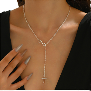 قلادة بسيطة على الموضة الأمريكية الأوروبي للنساء متعددة الطبقات مطلية بالذهب سلسلة ربط محظوظ ثمانية عبر المختنق الترقوة - Product Image 2