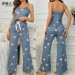 ชุดนอนลำลองลายดอกไม้สไตล์ยุโรปและอเมริกาแบบใหม่ สายเดี่ยวเซ็กซี่ - Product Image 1