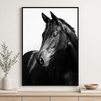 Impression murale Cheval Noir : Portrait Équestre pour Salon, Bureau, Hôtel, Ferme – Inspiré des Intérieurs Contemporains