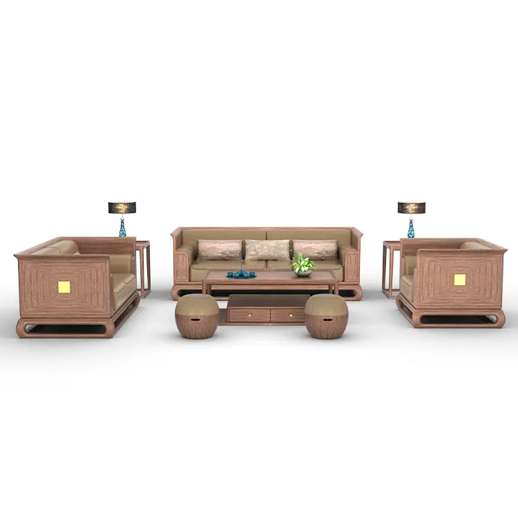 Nuevos diseños Fabricante de muebles comerciales Pequeño conjunto de madera maciza Oficina Modular Seccional de cuero sofá de oficina