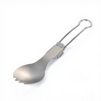 Fourchette-cuillère longue en titane pur, ultra-légère et portable pour le camping en plein air, pour 1 à 2 personnes