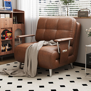 Oil Wax Leather Foldable <strong>Sofa</strong> <strong>Bed</strong> Single Dual Use for Home Bedroom Living Room Balcony Small Apartment Retractable <strong>Sofa</strong> <strong>Bed</strong> - Product Image 1