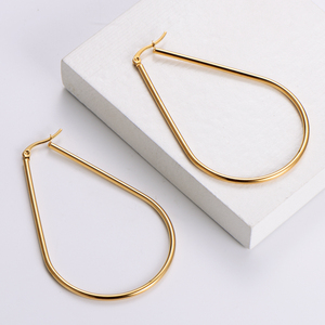 Anting-anting hoop oval tetesan air, dilapis emas <span class=keywords><strong>hypoallergenic</strong></span> ringan baja tahan karat besar