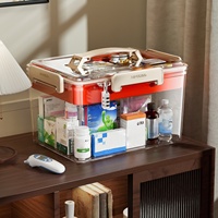 COIZY Boîte de Rangement Transparente Multicouche en Plastique PP pour Trousse de Premiers Secours avec Poignée et Couvercles, Organisateur de Médicaments Domestiques, Bacs de Rangement à Grille
