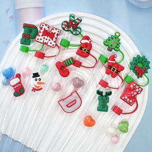 Accessoires de décoration de fête personnalisés et mignons en silicone universel de 10 mm pour pailles, série de Noël en gros - Product Image 4