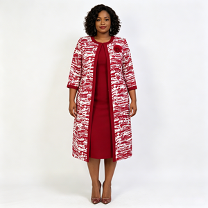 Ensemble robe de cocktail imprimée grande taille pour femme avec veste, élégant, col rond, longueur genou, pour l'automne, tenue d'église, avec appliques - Product Image 5