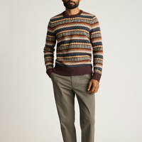 Pull en maille jacquard à col rond côtelé classique pour homme à manches longues