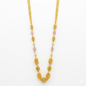 Collier Mala antique en argent 925 avec pierre rose et perles, longue chaîne traditionnelle, bijoux ethniques pour femmes - Product Image 1