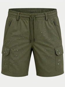 Shorts cargo en nylon tissé pour homme, séchage rapide, taille élastique, cordon de serrage, passants de ceinture, poche zippée, pour activités de plein air, voyage et randonnée - Product Image 4