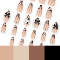 Fournisseur en gros Ongles artificiels français à imprimé léopard Faux ongles 3D à pois de chat avec diamants Faux ongles à presser design avec nœud